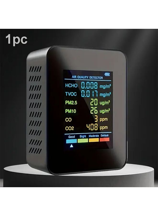 Black 5 In 1 Air Quality Monitor CO2 Formaldehyde TVOC Detector LCD Display - Image 5