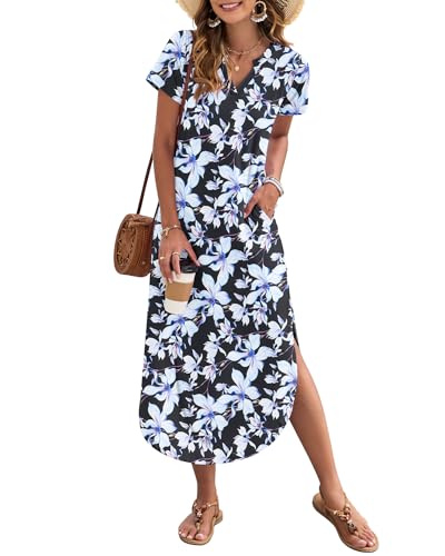 MISFAY Women's Summer Casual Maxi Dress 2026 Short Sleeves V Neck Loose Sundress Split Long Beach Sundress Vacation Outfit(Delicate Orchid,M) - Image 1