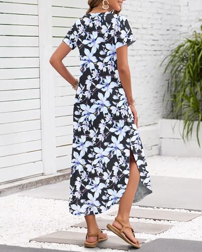 MISFAY Women's Summer Casual Maxi Dress 2026 Short Sleeves V Neck Loose Sundress Split Long Beach Sundress Vacation Outfit(Delicate Orchid,M) - Image 3