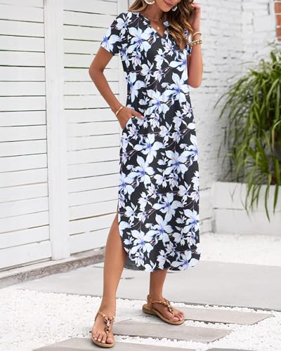 MISFAY Women's Summer Casual Maxi Dress 2026 Short Sleeves V Neck Loose Sundress Split Long Beach Sundress Vacation Outfit(Delicate Orchid,M) - Image 2