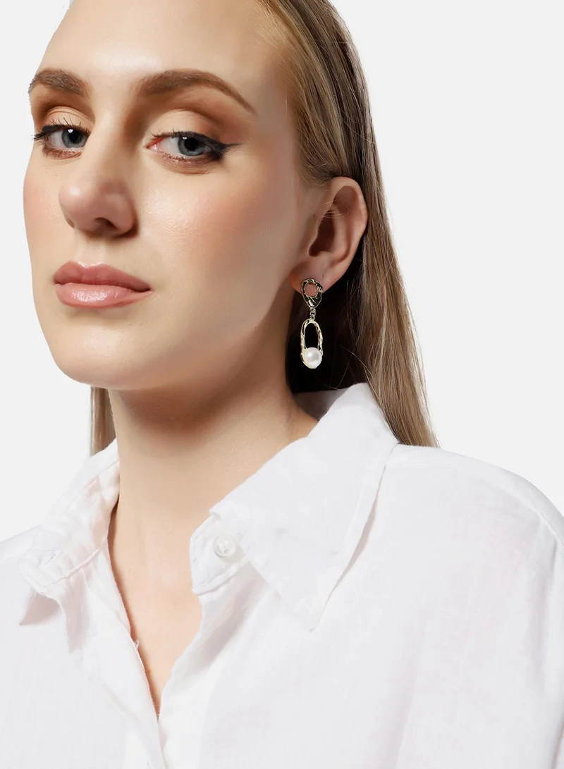 سوهي قرط متدلي من الحجر واللؤلؤ مطلي بالذهب