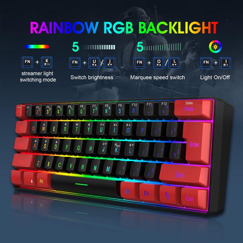 Snpurdiri 2.4G Wireless Gaming Keyboard and Mouse Combo, Include Mini 60% Merchanical Feel Keyboard, Ergonomic Vertical Feel Small Wireless Mouse(Red and Black) - Image 4