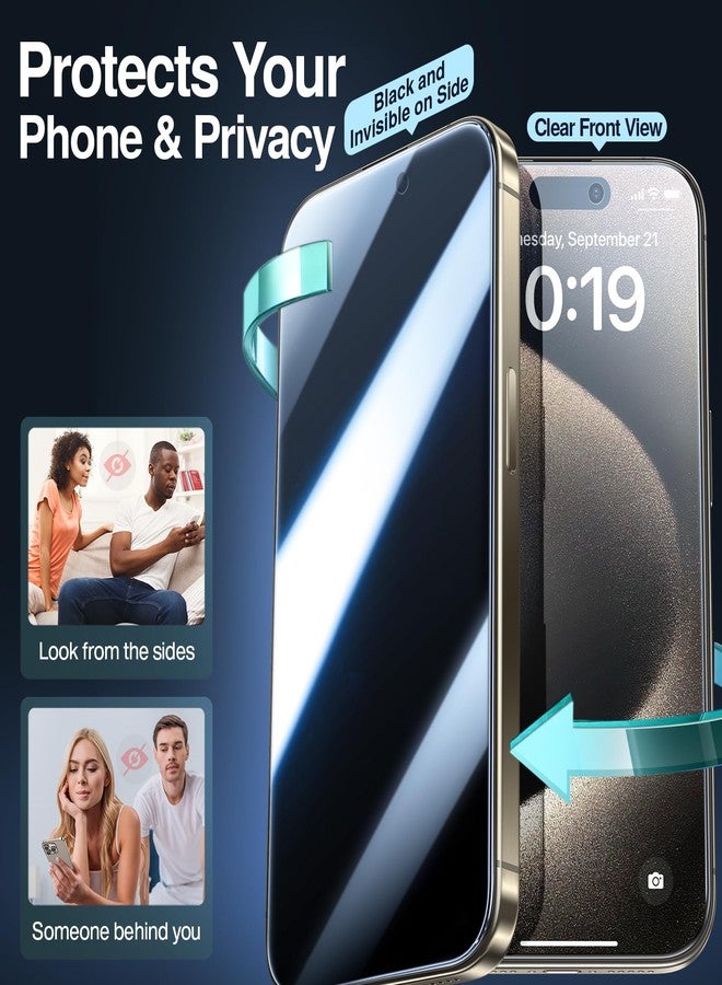 SMARTDEVIL for iPhone 15 Privacy Screen Protector 2 Pack 28° Anti Spy 9H+ Tempered Glass Military-Grade Drop Protection Easy Installation Shockproof Full Edge Coverage - Image 3