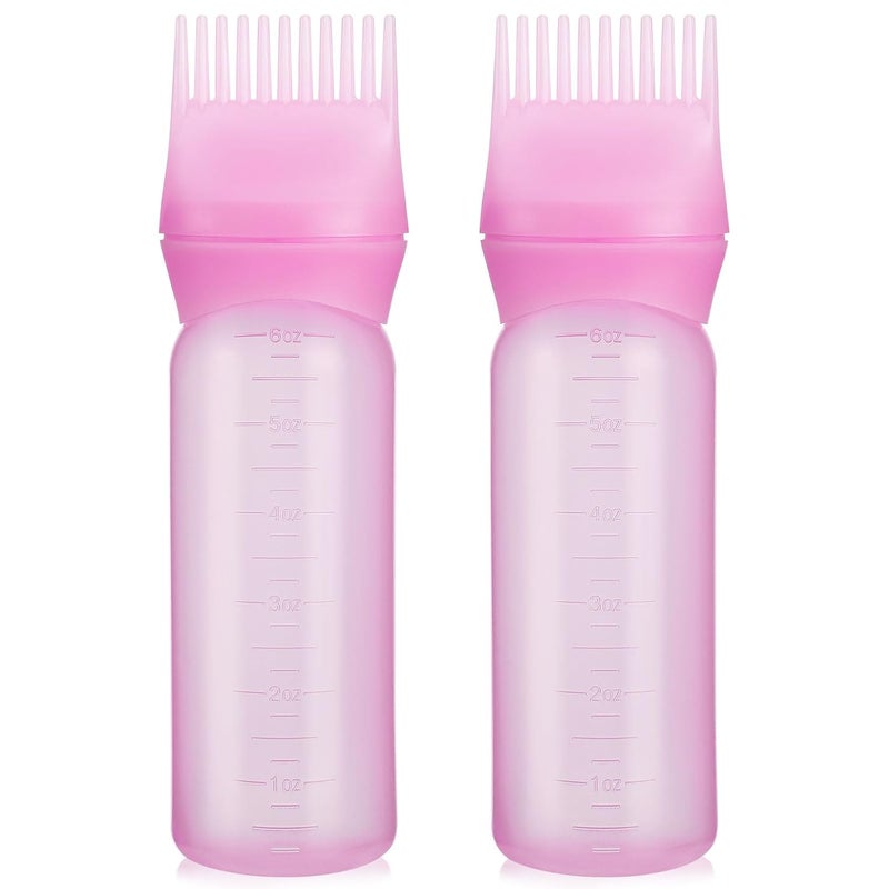 Pimoys 2 Pack Root Comb Applicator Bottle 6 Ounce Oil Applicator for Hair Dye Hair Oiling Applicator Hair Coloring Brush Bottle with Graduated Scale