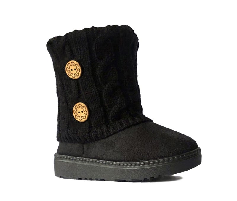 REDVOLUTION Kids Boots Toddler Girls Cute 2 Buttons Faux Fur Suede Knitting Shoe | 285 (Toddler 6, Black) - Image 5