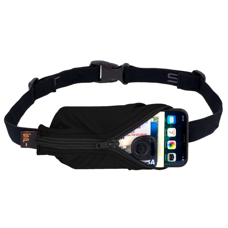 SPIbelt Large Pocket Running Belt for Women Men, Phone Holder for Running, Running Fanny Pack, Holder for Phone, Running Waist Pack, Expandable, Adjustable. Black with Black Zipper - Image 1