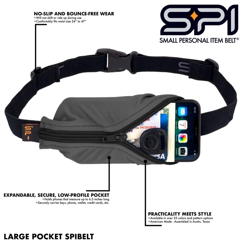 SPIbelt Large Pocket Running Belt for Women Men, Phone Holder for Running, Running Fanny Pack, Holder for Phone, Running Waist Pack, Expandable, Adjustable. Black with Black Zipper - Image 3