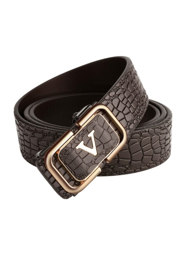 Ratchet Men Leather Belt, Dress Leather Belt for Men Comfort Click , Adjustable Full Size Genuine Leather Belt with Automatic Buckle, Multi-Scene Versatile Dress Belt to Mens Dress Shoes (V-120cm) - Image 1