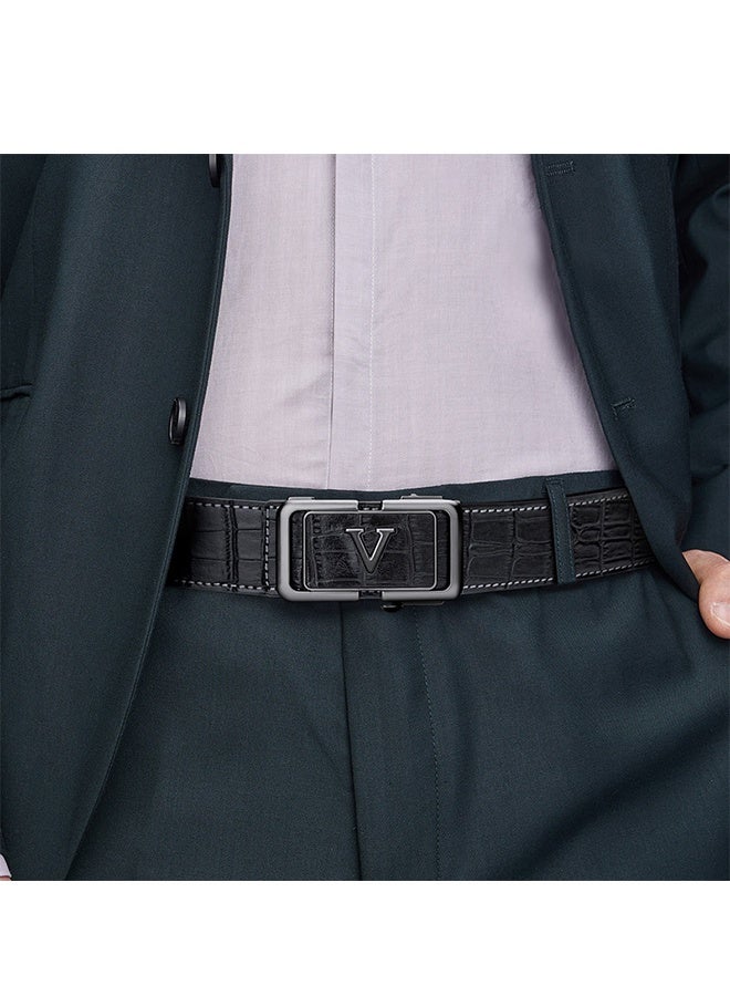 Ratchet Men Leather Belt, Dress Leather Belt for Men Comfort Click , Adjustable Full Size Genuine Leather Belt with Automatic Buckle, Multi-Scene Versatile Dress Belt to Mens Dress Shoes (V-120cm) - Image 2