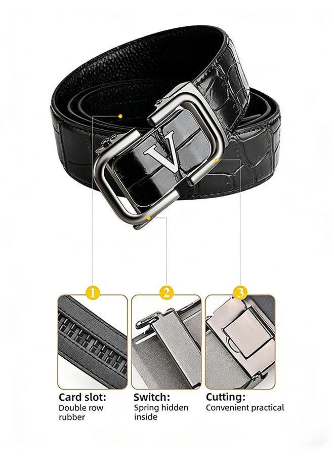 Ratchet Men Leather Belt, Dress Leather Belt for Men Comfort Click , Adjustable Full Size Genuine Leather Belt with Automatic Buckle, Multi-Scene Versatile Dress Belt to Mens Dress Shoes (V-120cm) - Image 5