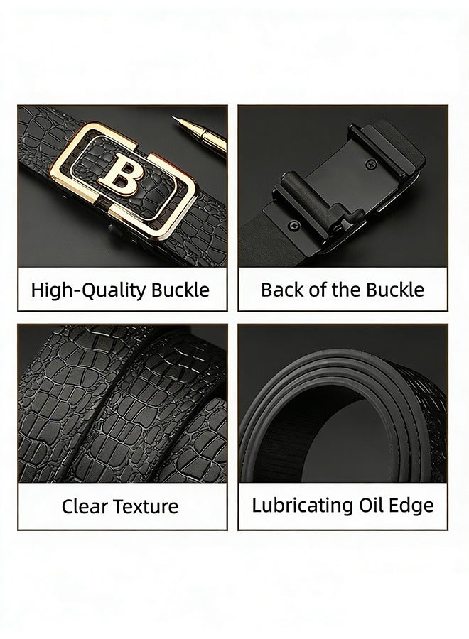 Ratchet Men Leather Belt, Dress Leather Belt for Men Comfort Click , Adjustable Full Size Genuine Leather Belt with Automatic Buckle, Multi-Scene Versatile Dress Belt to Mens Dress Shoes (V-120cm) - Image 4