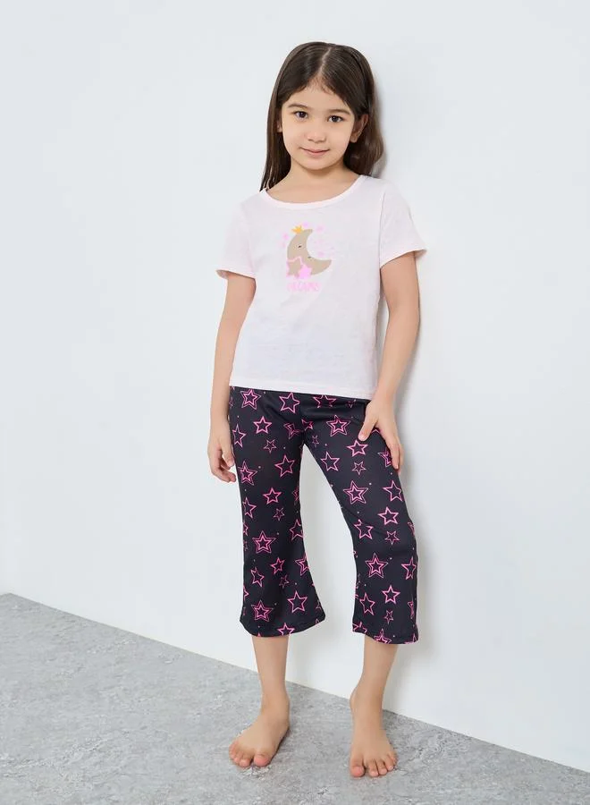 Take Two Take Two Girls Graphic Print T-Shirt and Flare Pants Set