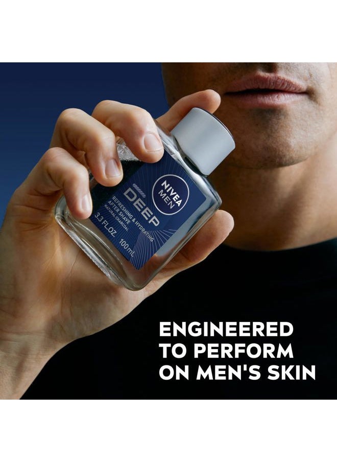 DEEP Refreshing and Hydrating After Shave with Natural Charcoal, Aftershave Lotion for Men Soothes Shave Irritation, Vanilla and Bourbon Scent, 3.3 Fl Oz Bottle, Pack of 3