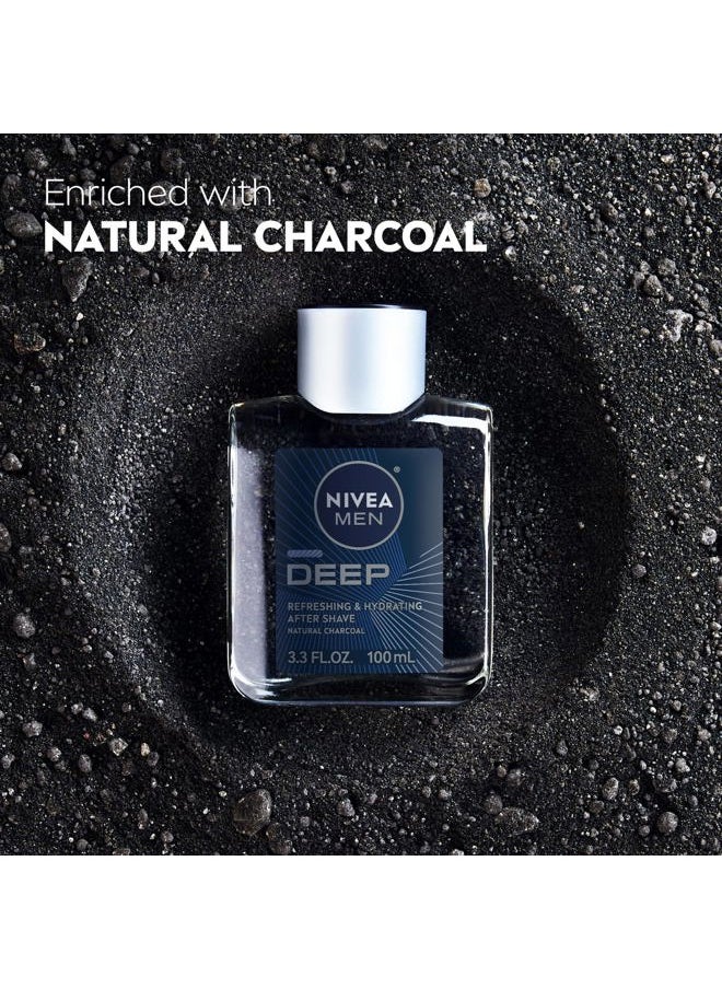 DEEP Refreshing and Hydrating After Shave with Natural Charcoal, Aftershave Lotion for Men Soothes Shave Irritation, Vanilla and Bourbon Scent, 3.3 Fl Oz Bottle, Pack of 3