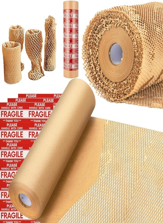 POWERLON comb Packing Paper, Bubble Packing Wrap for Packing/Shipping/Moving, Eco-Friendly, With 36 Fragile Sticker Labels (100 Meter x 15" Roll Expandable upto 150M) - Image 1