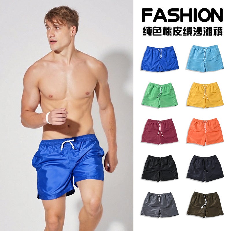 Men''s Peach Skin Velvet Solid Color Four-Point Size Loose Lined Summer Swimming Surfing Seaside Vacation Beach Pants Wholesale - Image 2