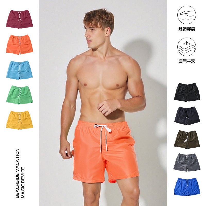 Men''s Peach Skin Velvet Solid Color Four-Point Size Loose Lined Summer Swimming Surfing Seaside Vacation Beach Pants Wholesale - Image 3