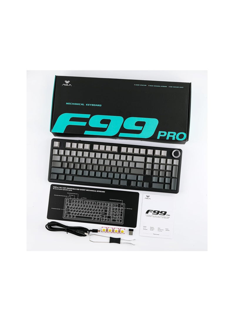 Aula F99 PRO Wireless Gaming Keyboard, Hot Swappable Custom,2.4GHz/Type-CBT5.0 with 8000mAh Battery, RGB Backlit (Black Gradient)