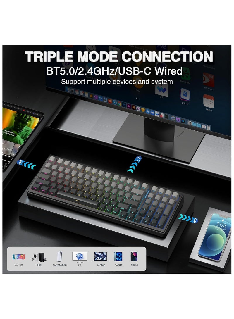 AULA F99 PRO Wireless Mechanical Gaming Keyboard, Hot Swappable, Gray Wood Linear Switch, Bluetooth 5.0 / 2.4G / USB-C, RGB Backlit, 8000mAh Battery – Black Gradient Grey - Image 3