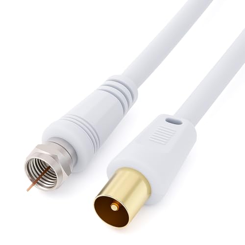 Keple Coaxial Aerial F Connector Male Plug to RF MMale Cable for Satellite Sat Freesat Xfinity ATT WOW TV HDTV DVB DVD Radio Coax Ariel Freeview Lead Television Antenna Cord Broadband 15 ft White - Image 1