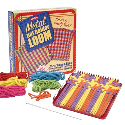 Schylling Metal Pot Holder Loom Kit - Classic Durable Weaving Frame to Make Pot Holders - Includes Loom, Hook, Instructions, and 80 Colorful Cotton Loops - Ages 5 and Up - Image 1