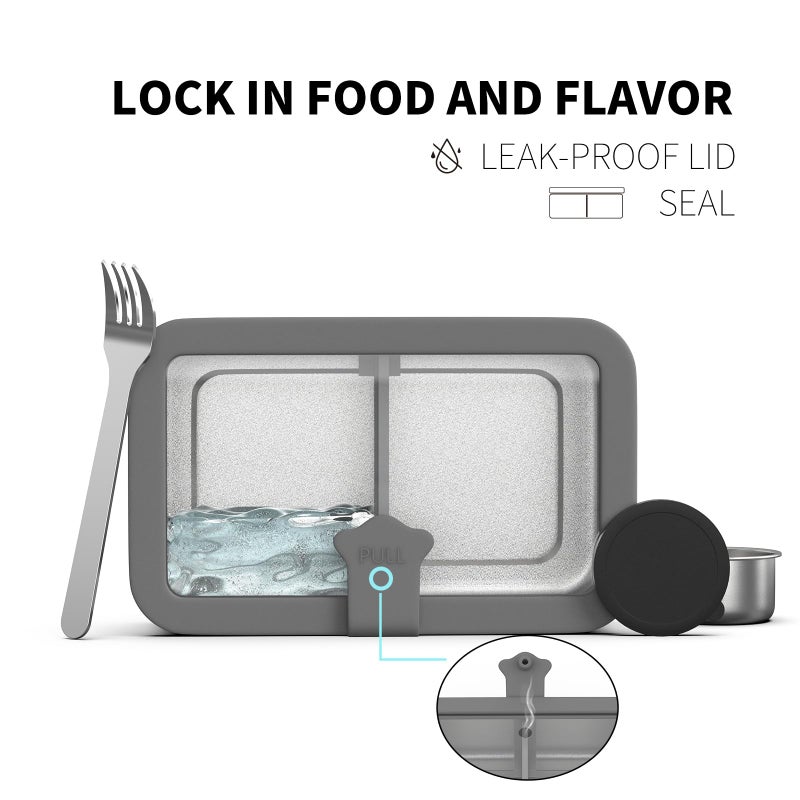 Bakpoco Stainless Steel Bento Box for Adult, 42oz Leak-Proof Lunch Box Containers with Adjustable Divider, Microwave-Safe, Metal Lunchbox with Glass Lid for Work Travel, Black - Image 4