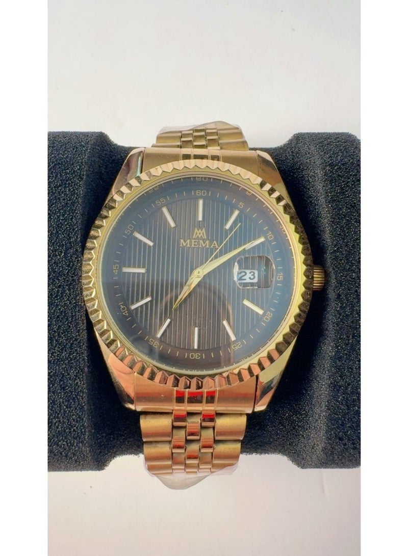 MEMA Men's Luxury Gold-Plated Watch – Elegant Fluted Bezel, Textured Dial & Date Display - Image 1