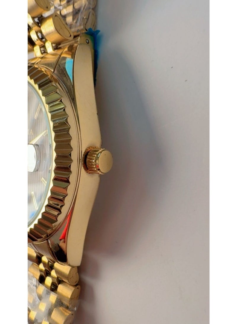 MEMA Men's Luxury Gold-Plated Watch – Elegant Fluted Bezel, Textured Dial & Date Display - Image 4