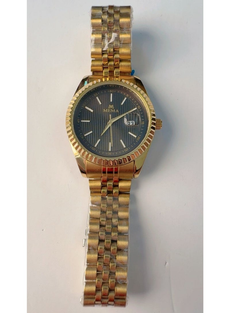 MEMA Men's Luxury Gold-Plated Watch – Elegant Fluted Bezel, Textured Dial & Date Display - Image 2