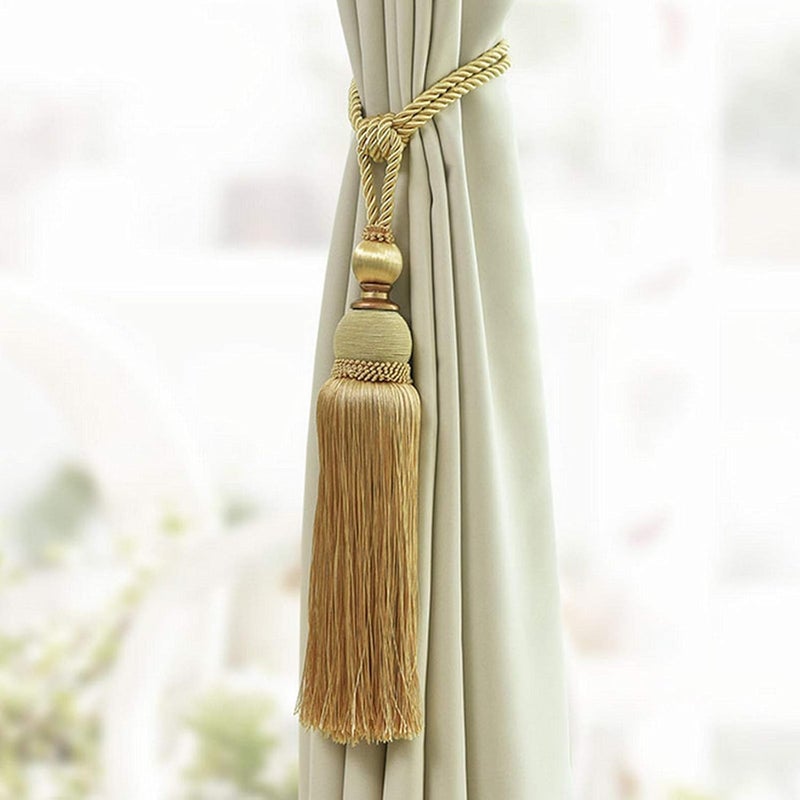 SWTool Selling Wonderful Curtain Holdbacks Curtains Tiebacks Home Decorative Braided Buckle Fastener Accessories Window Drapery Ball Tassels Tiebacks, Set of 2 (Gold) - Image 4