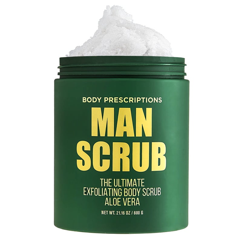 Body Prescriptions Menâ€™s Exfoliating Body Scrub â€“ Ultimate Skin Cleansing Wash in Jar with Twist-Top Lid, For All Skin Types, 21 Ounce (Pack of 1), Aloe Vera - Image 1