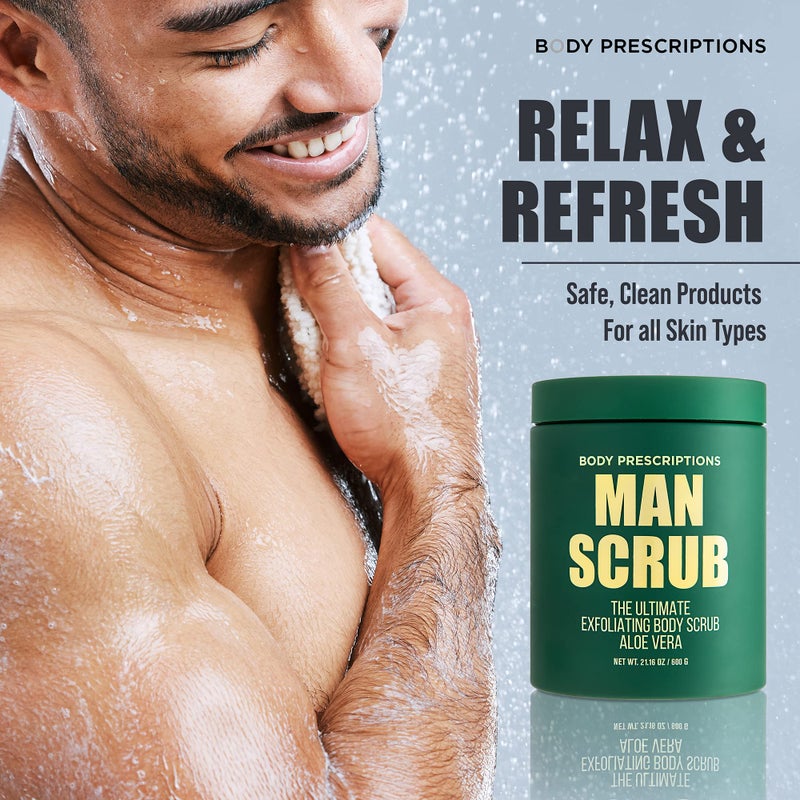 Body Prescriptions Menâ€™s Exfoliating Body Scrub â€“ Ultimate Skin Cleansing Wash in Jar with Twist-Top Lid, For All Skin Types, 21 Ounce (Pack of 1), Aloe Vera - Image 4
