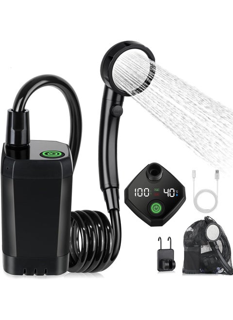 Portable Rechargeable Camping Shower, Shower Pump, Outdoor Shower Kit with Intelligent LED Display, 3 Spray Modes, Temperature Measurement, Storage Bag for Hiking, Travel, Car, Pet