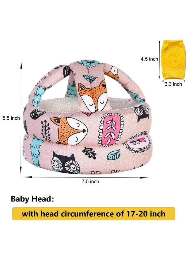 Umtiti Adjustable Baby Helmet, Lightweight & Soft, with Knee Pads & Socks for Crawling & Walking. Forest, Pink - Image 4