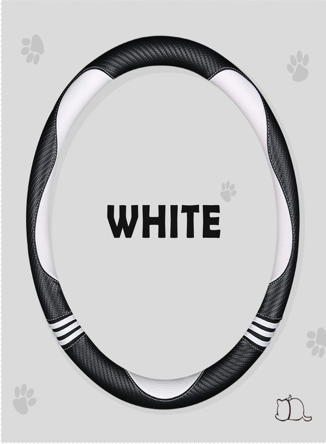 HighnessHwoo Car Steering Wheel Covers for Women Padded Carbon Fiber PU Leather Cute Auto Interior Accessories for Vehicle, Sedan, Universal, Anti Slip, White, Standard Size 14.5-15"(37-38cm) - Image 3