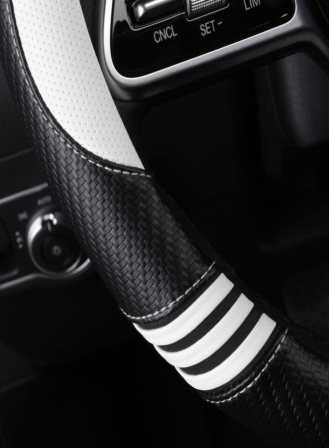 HighnessHwoo Car Steering Wheel Covers for Women Padded Carbon Fiber PU Leather Cute Auto Interior Accessories for Vehicle, Sedan, Universal, Anti Slip, White, Standard Size 14.5-15"(37-38cm) - Image 4