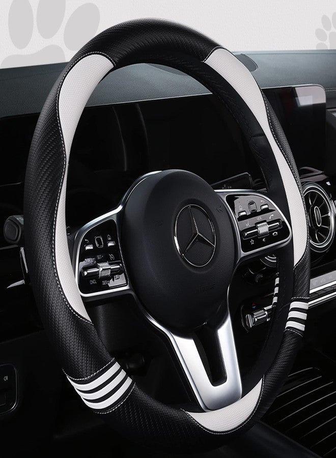 HighnessHwoo Car Steering Wheel Covers for Women Padded Carbon Fiber PU Leather Cute Auto Interior Accessories for Vehicle, Sedan, Universal, Anti Slip, White, Standard Size 14.5-15"(37-38cm) - Image 2