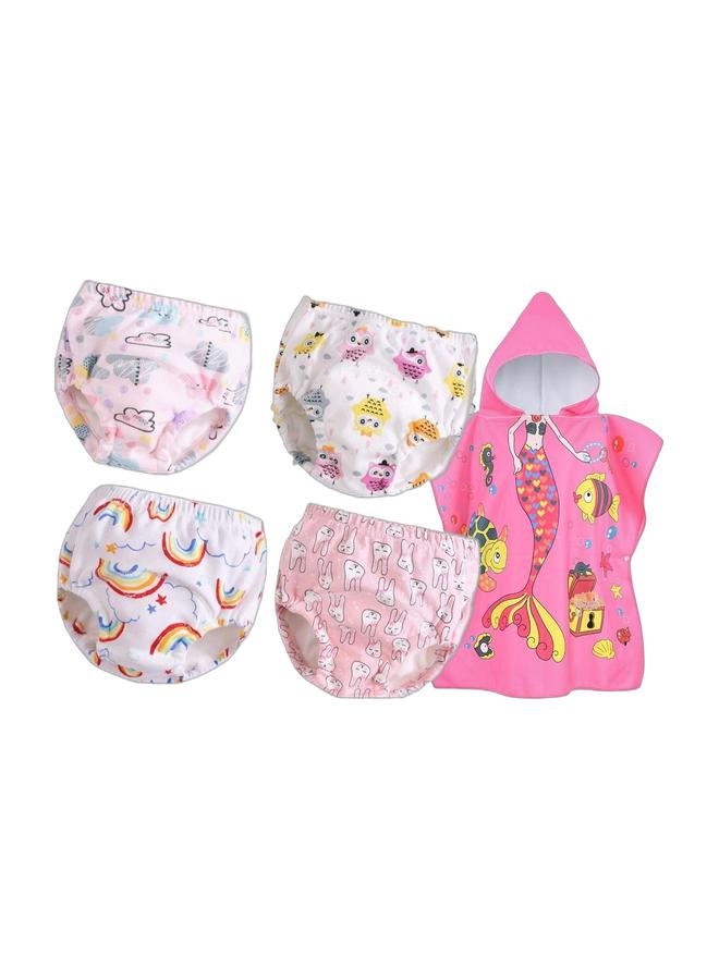 Eco Mom 4 Pieces Training Pants Strong Absorbent Toddler Potty Training Underwear for Baby and Toddlers UNISEX (6-Layers) 12KG-18KG (2-4 Years Old) LARGE, multi-color & Kids Hooded Bath Towel, Absorbent Microfiber, Cozy Beach, Pool Wrap for Boys & Girls, Soft and Printed Hooded Baby Kids Towel, Pack of 1 MermaidBundle - Image 1
