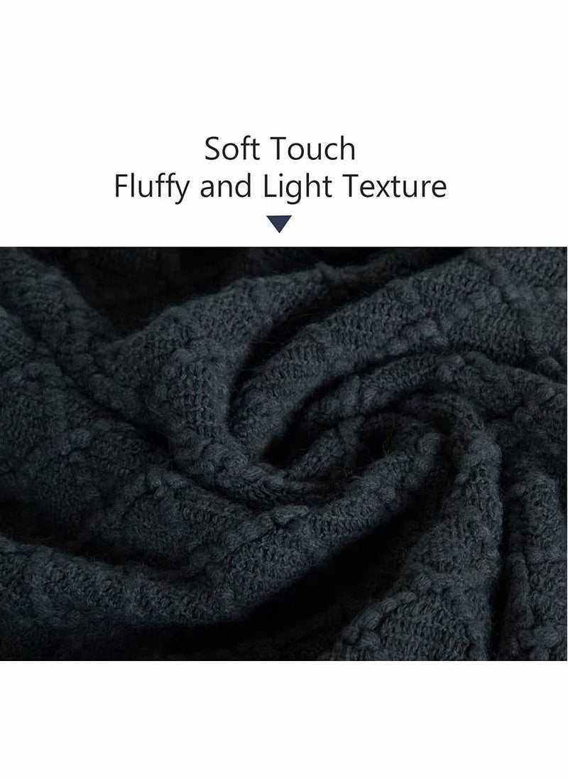 KASTWAVE - Acrylic Knitted Throw Blanket Lightweight and Soft Cozy Decorative Woven Blanket with Tassels for Travel Couch Bed Sofa Available All Year Round 51 x 67 Inch Dark Grey - Image 1