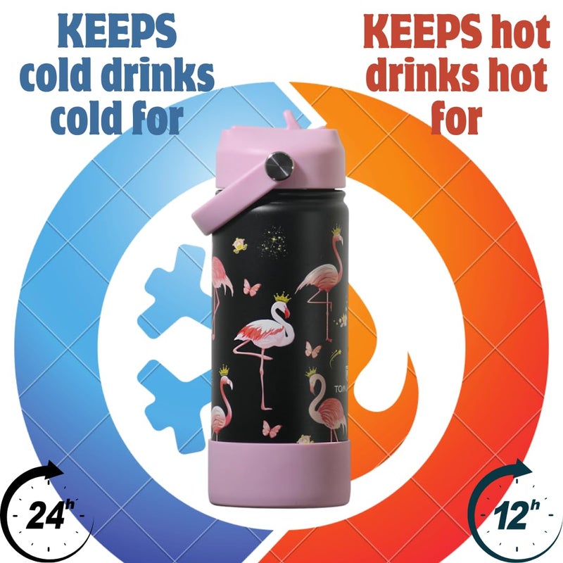 TOM  BELL Insulated Water Bottle for Kids 500ml,Double Wall Water Bottle for School, Sipper Bottle,Hot and Cold, Premium 304 Stainless Steel (flamingo, 500ml) - Image 2
