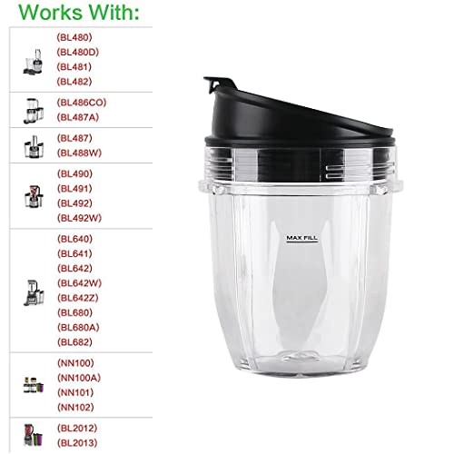 Veterger 2 Pack Replacement Parts Cup with Lid,Compatible with Ninja Blender Auto iQ BL480 BL482 BL642 NN102 BL682 BL450 BL2013 (2 12oz) - Image 2