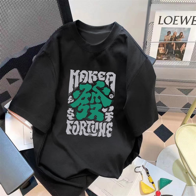 تي شيرت صيفي نصف كم بطباعة نمط بسيط بالجملة من المصنع بسيط جوكر فضفاض بياقة دائرية قصيرة الأكمام X336 (أسود) - Image 4