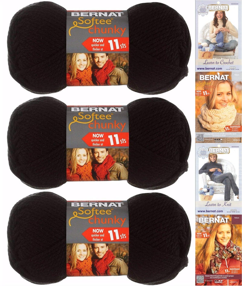 Bernat Softee Chunky Yarn Bundle Super Bulky Number 6 3 Skeins Black