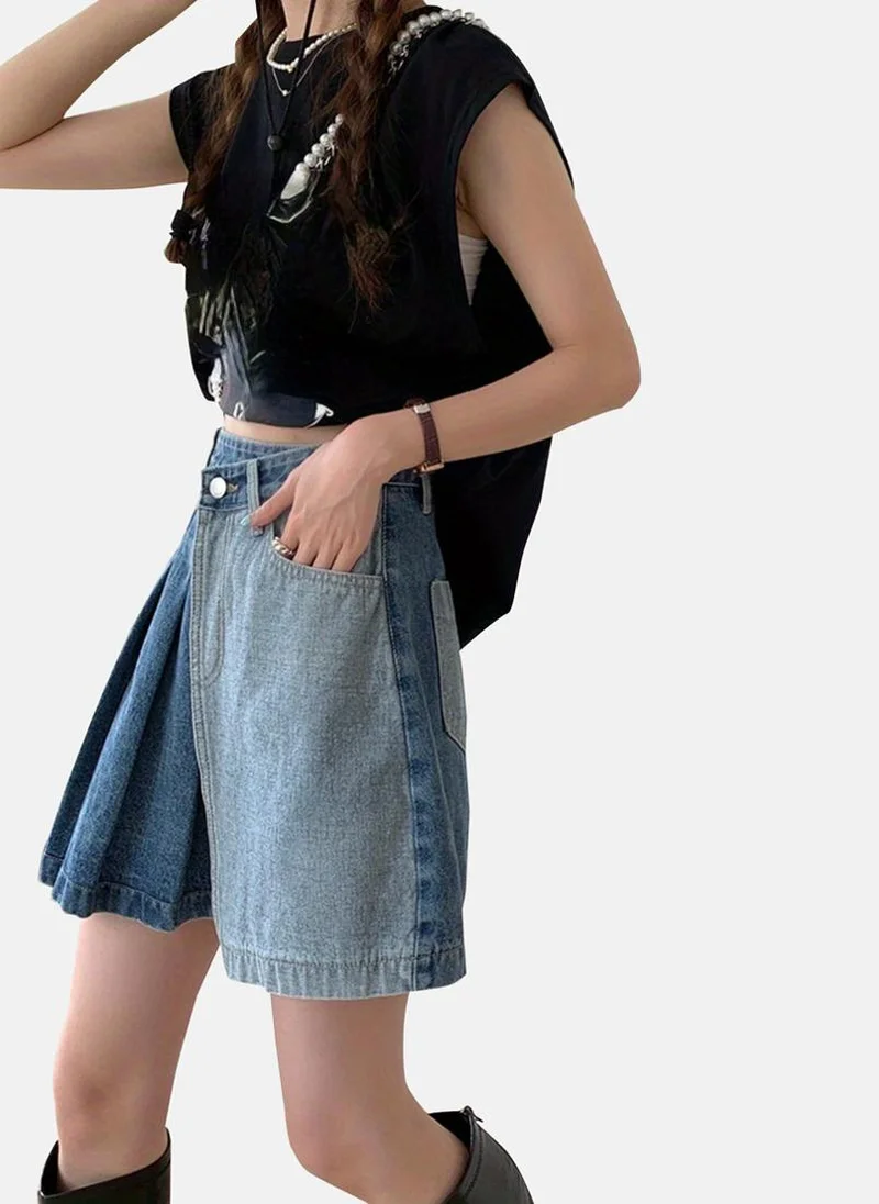 يونيكي Blue Solid Denim Mini Skirt