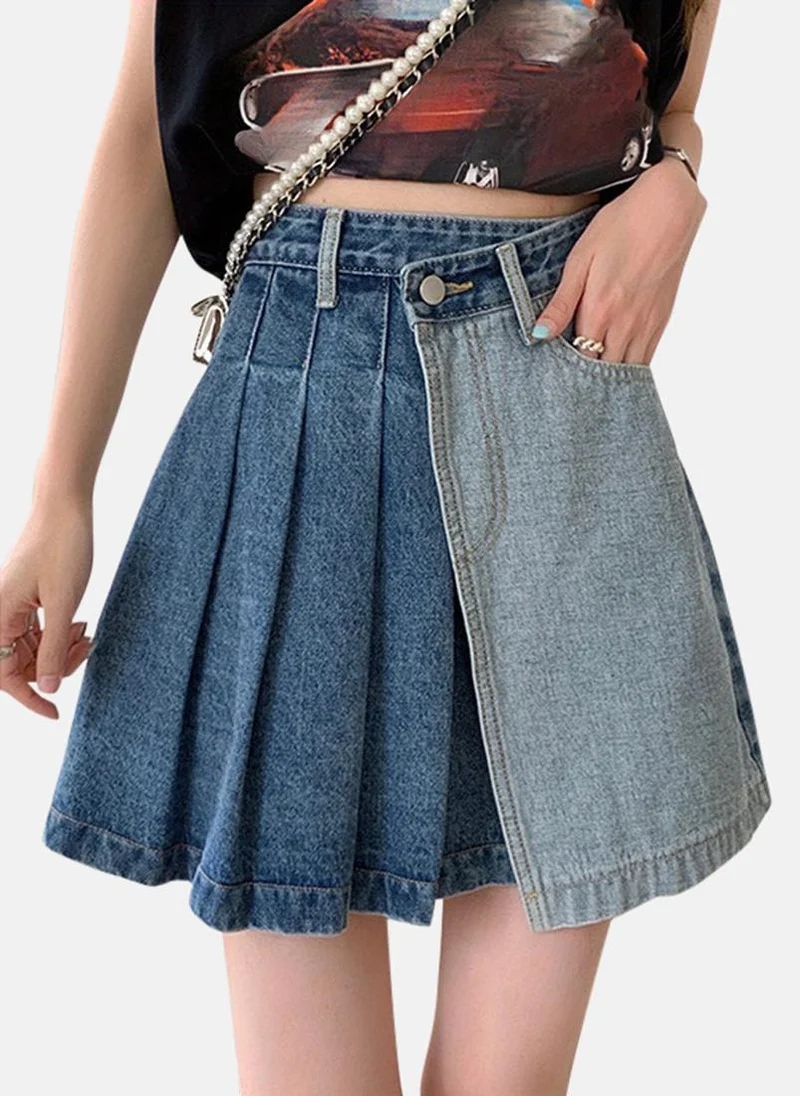 يونيكي Blue Solid Denim Mini Skirt