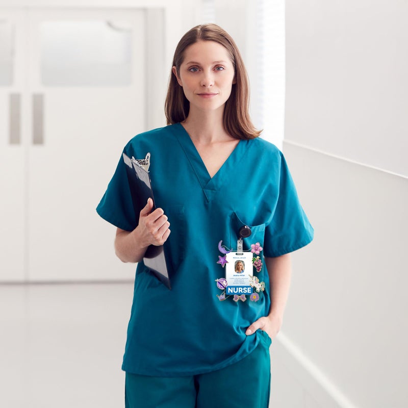 Verigud 4 Badge Buddy Pin Holders with 10 Locking Pin Backs, Acrylic Pin Holder with 9 Holes, Compatible with Both Horizontal and Vertical ID Badges for Nurses, Students, Employees(Not Badge Holders) - Image 5