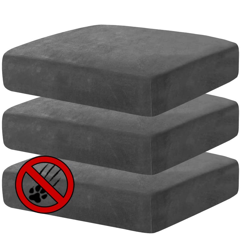 MAXIJIN Velvet Stretch Cushion Covers Fitted Couch Cushion Slipcovers Sofa Seat Cushion Covers for Individual Cushions with Elastic Bottom (3 Piece Sofa Seat Slipcovers, Gray) - Image 1