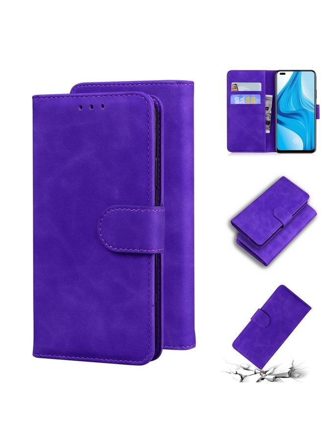 HuHa Case Cover For OPPO Reno4 Lite/F17 Pro/A93/Reno4 F Skin Feel Pure Color Flip Leather Phone Case Purple 