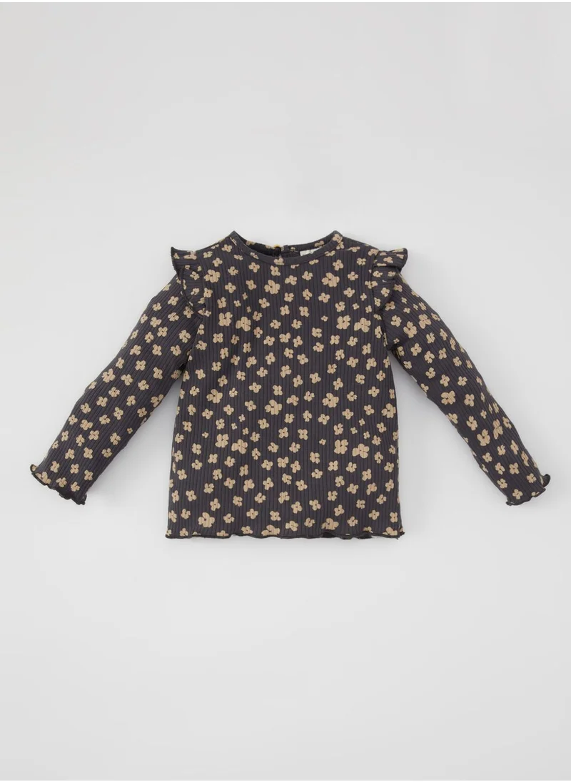 ديفاكتو Regular Fit Flower Long Sleeve T-Shirt