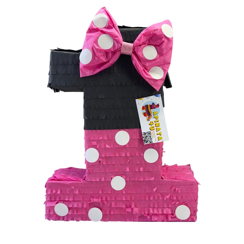 A Pinata 4 U APINATA4U Pink Black Number One Pinata with Bow First Birthday Party Decorations and Gift Gift for Her on 1st Birthday and Anniversary Diy Themed Pinata for Celebration 20X16X4 Inches - Image 3